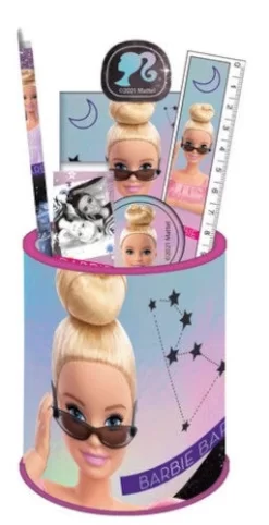 Barbie Schrijfset Meisjes Papier/hout Roze/lichtblauw 6-delig